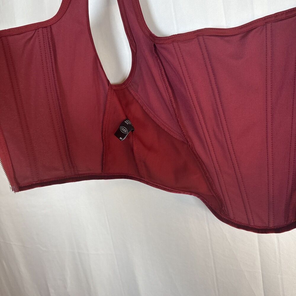 Cider Burgundy Velvet Corset Crop Top Size Medium Preowned - Picture 7 of 9